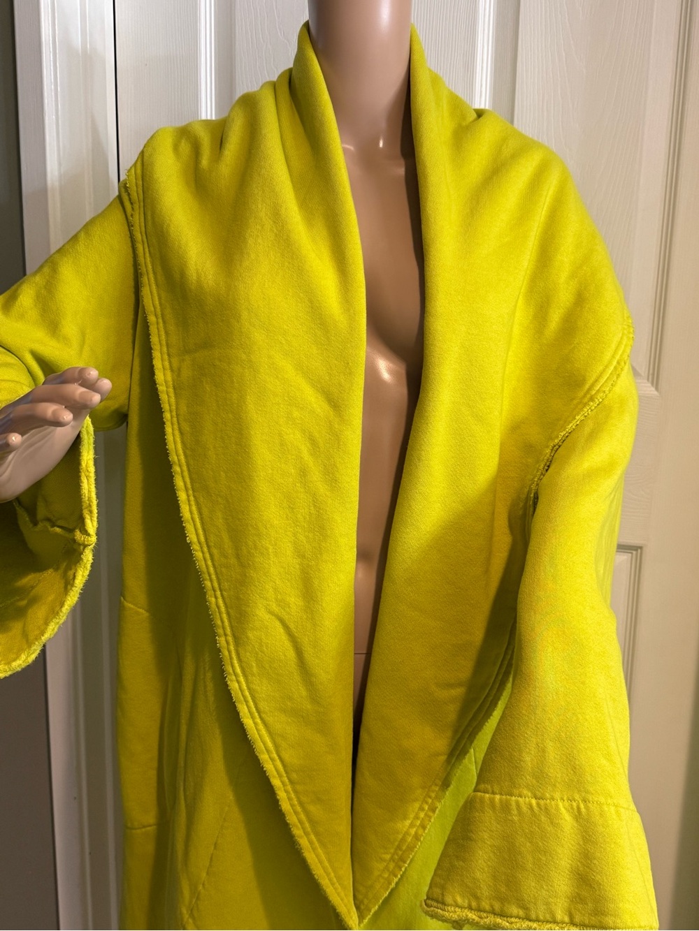 Bryn Walker Long Wrap Coat XL Chartreuse Shawl Collar Bamboo Organic Cotton - Picture 3 of 15